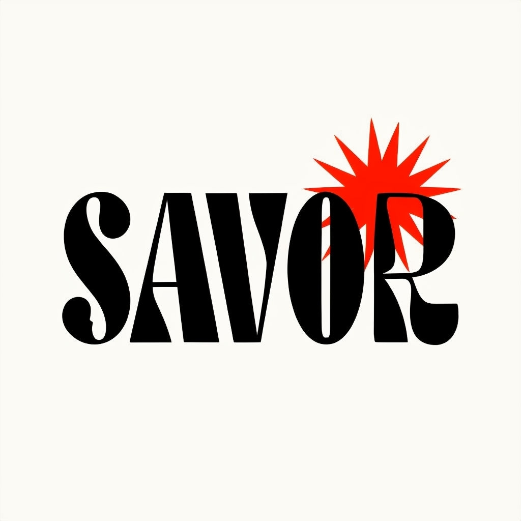 Minimalist Bold SAVOR Typography Design with Starburst Logo