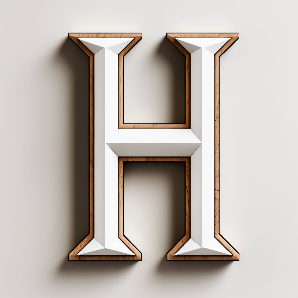 Elegant 3D Wooden Monogram H with Clean Lines Art