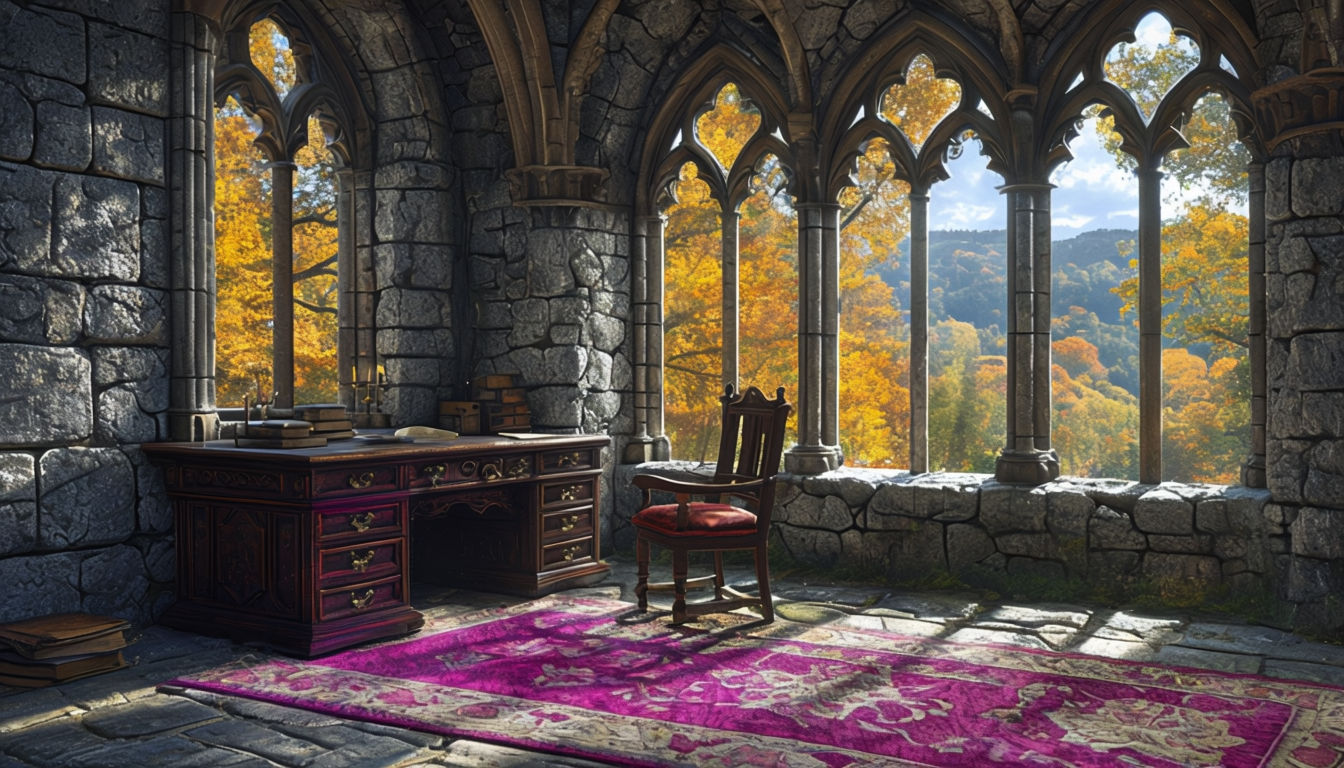 Serene Medieval Castle Study Room with Gothic Architecture Art