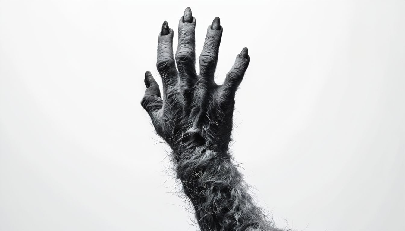 Eerie Monochromatic Hand Portrait with Textured Fur Backgrounds