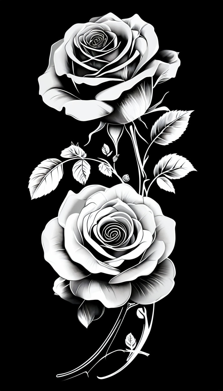 Elegant Black and White Roses Digital Illustration Phone Case Cover
