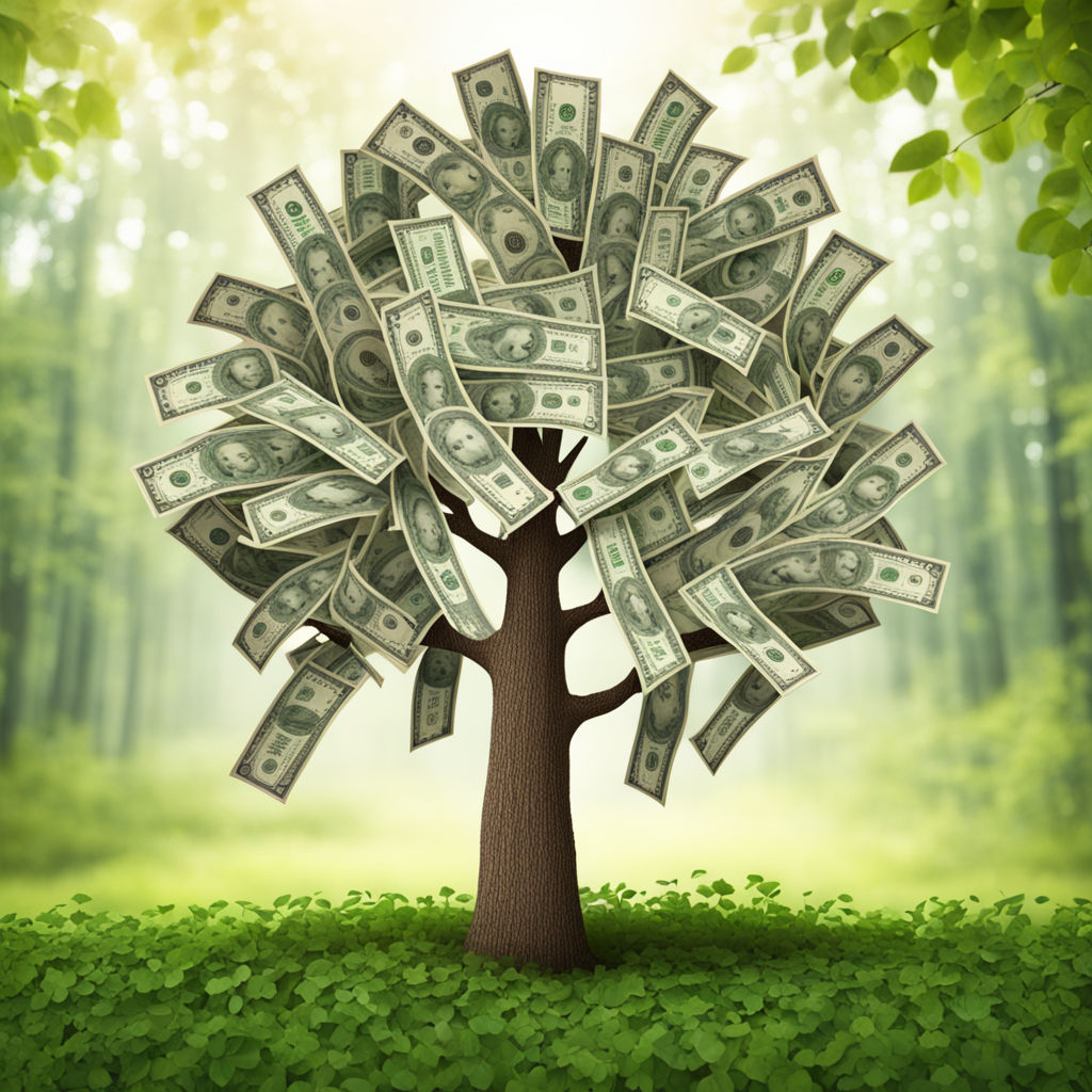 Money Tree: Depict a tree with leaves made of currency bills... by ...