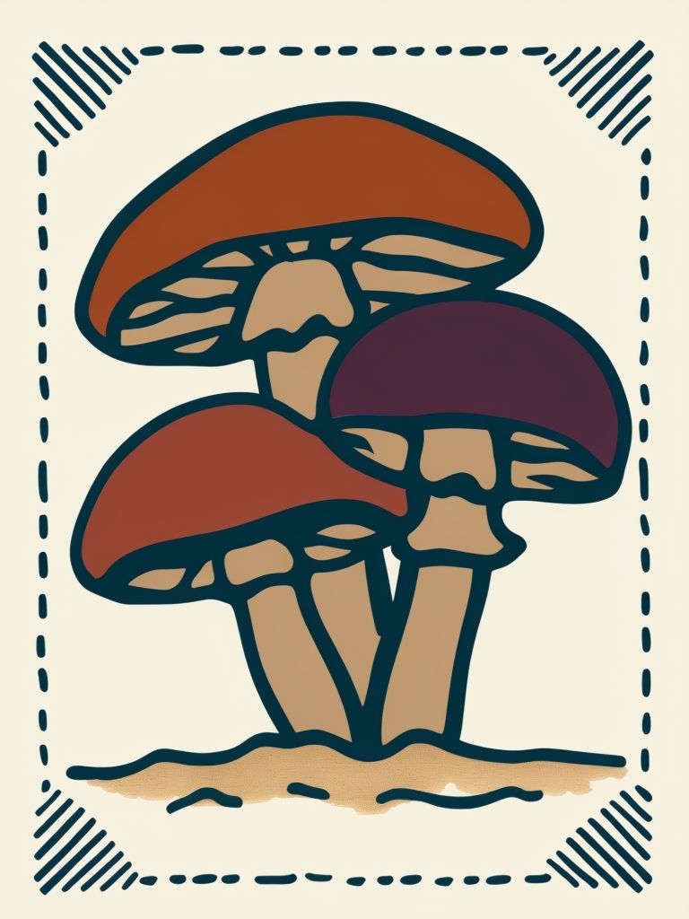 Bold Hand-Drawn Mushroom Cluster Illustration T-Shirt