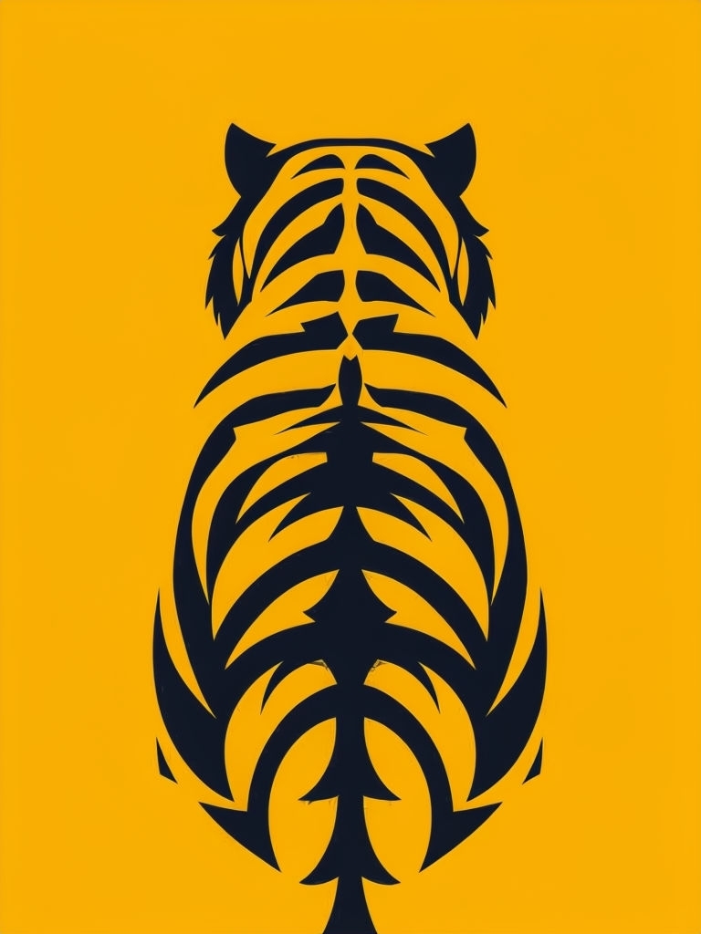 Minimalist Abstract Tiger Silhouette on Bright Yellow Poster