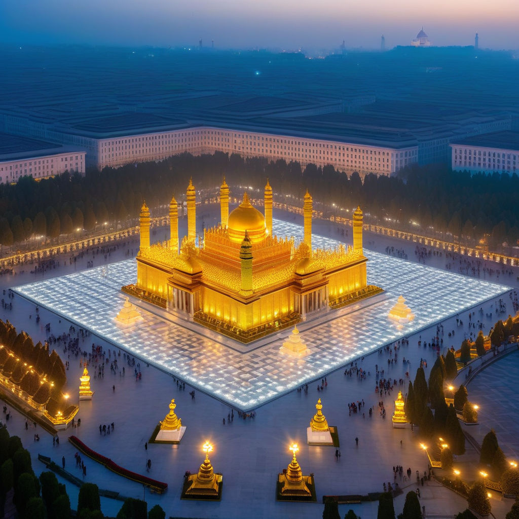 A huge and luxurious square. In the middle of the square is by