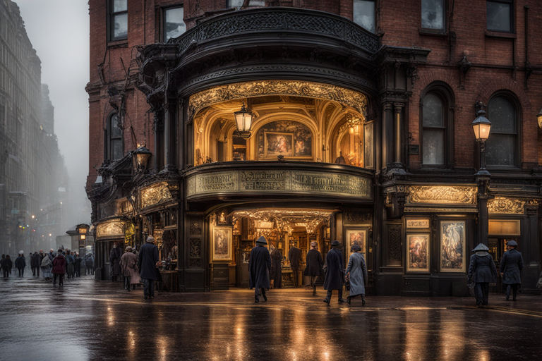 Victorian era theatre entrance leading into a busy street of... by lini ...