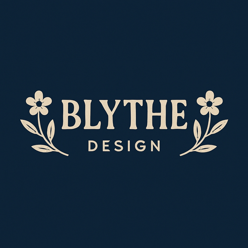 Elegant Vintage BLYTHE DESIGN Logo with Floral Motifs