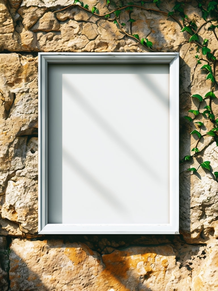 Elegant Blank Frame on Ancient Stone Wall Mockup