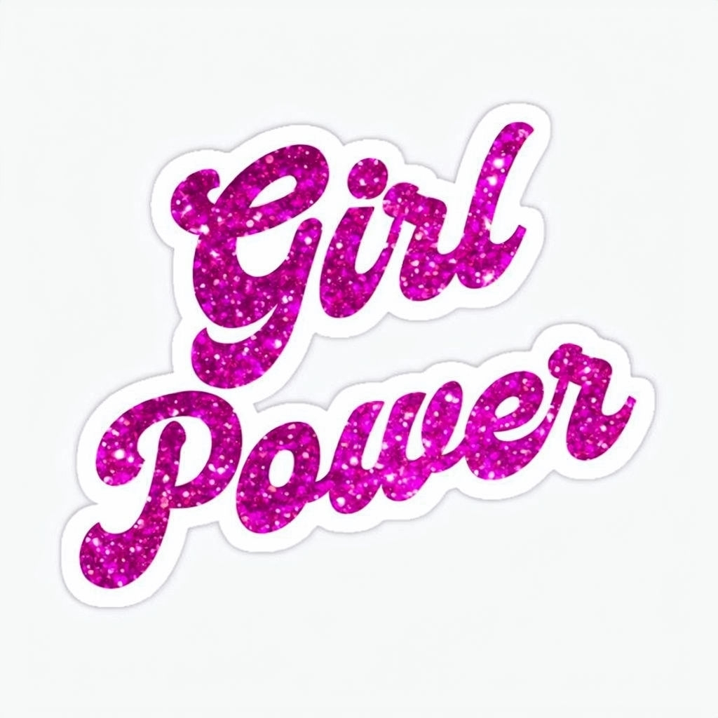 Vibrant Glitter Girl Power Cursive Text Sticker