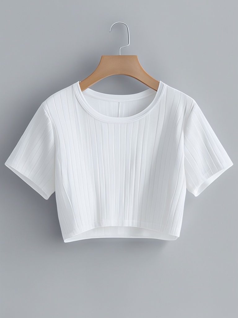 Minimalist White Crop Top Hanging on Hanger Mockup