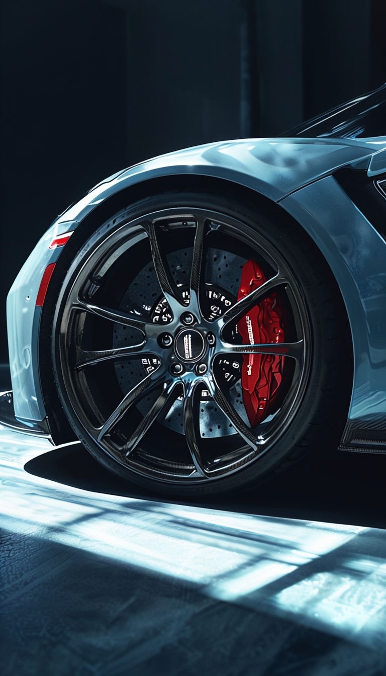 Luxury Sports Car Wheel with Carbon Fiber Rim Mobile Wallpaper