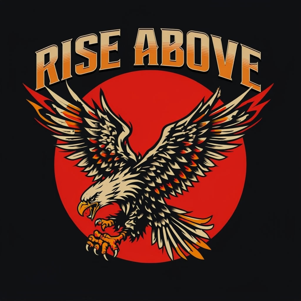 Bold Eagle in Flight with RISE ABOVE Text T-Shirt
