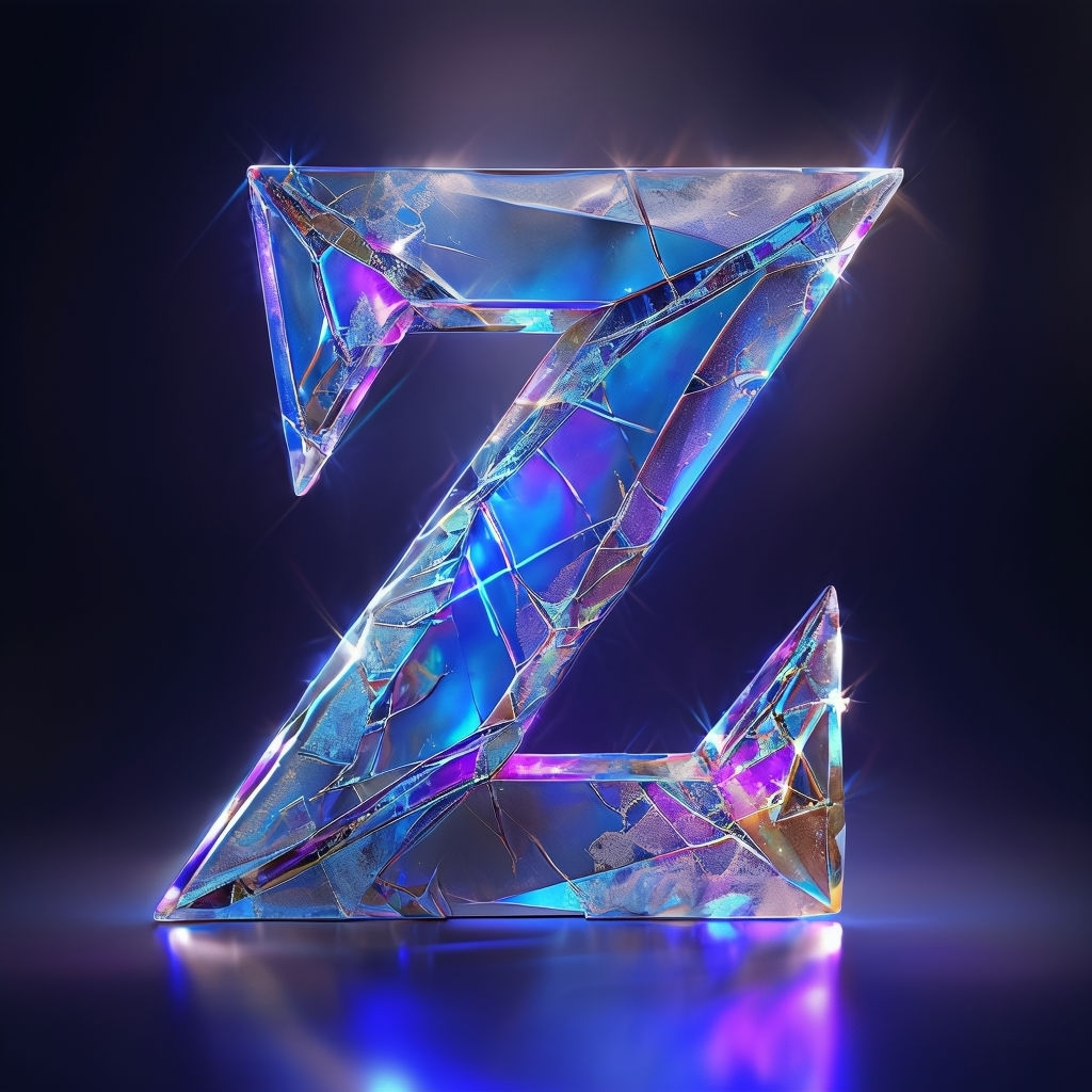 Iridescent Glass Letter Z 3D Artwork with Futuristic Design Monogram