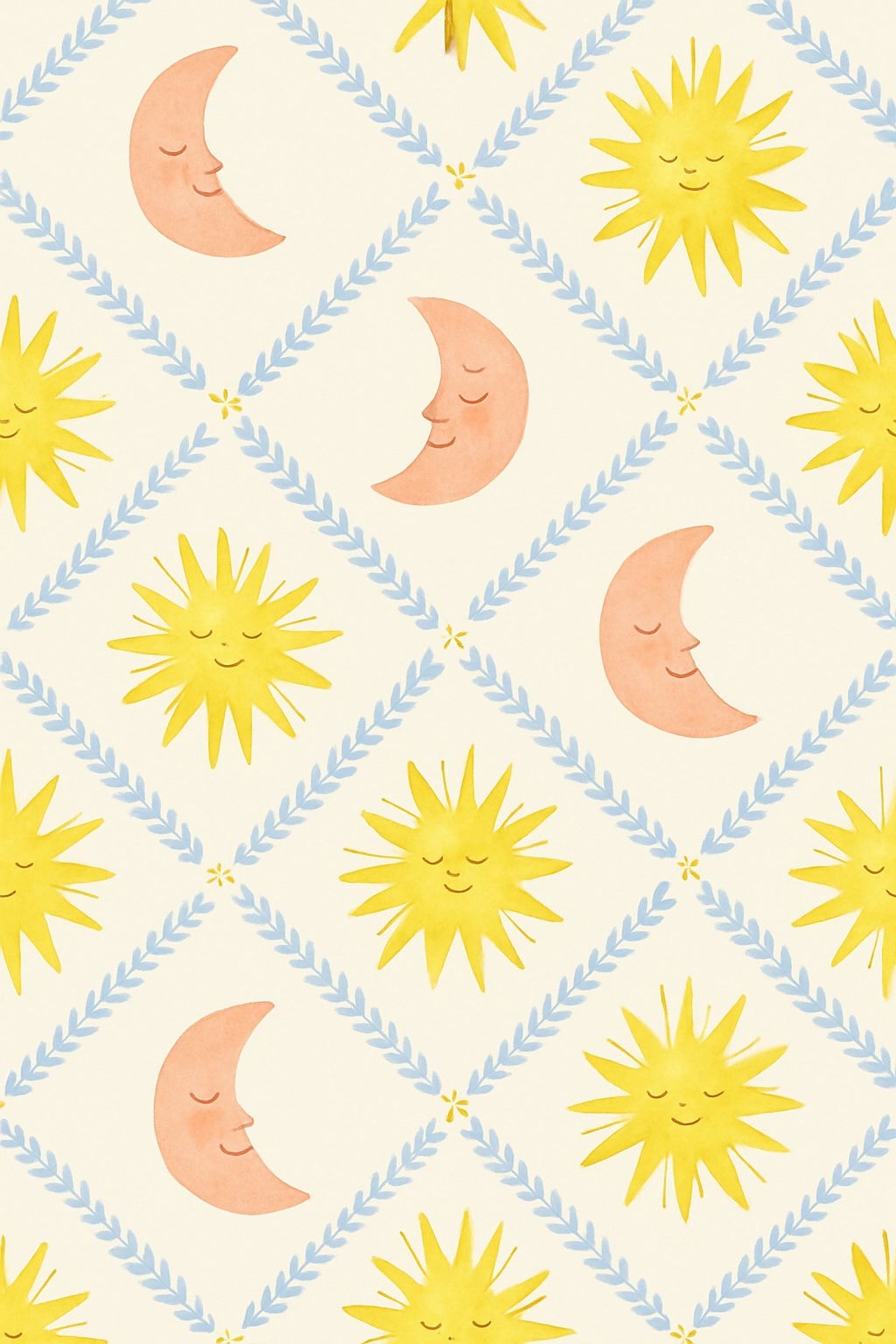 Whimsical Crescent Moons and Smiling Suns Pattern Phone Case Cover