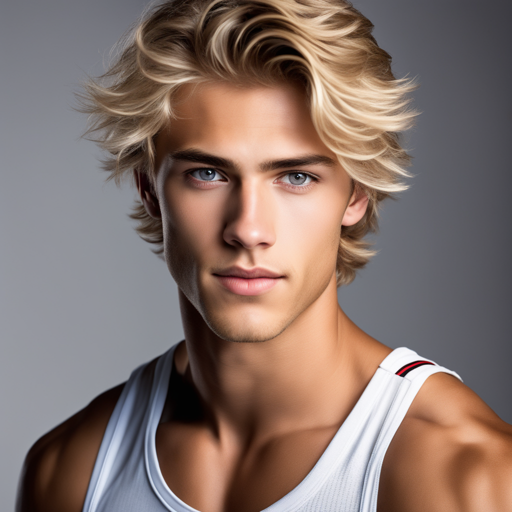 Handsome shirtless male model with blonde hair