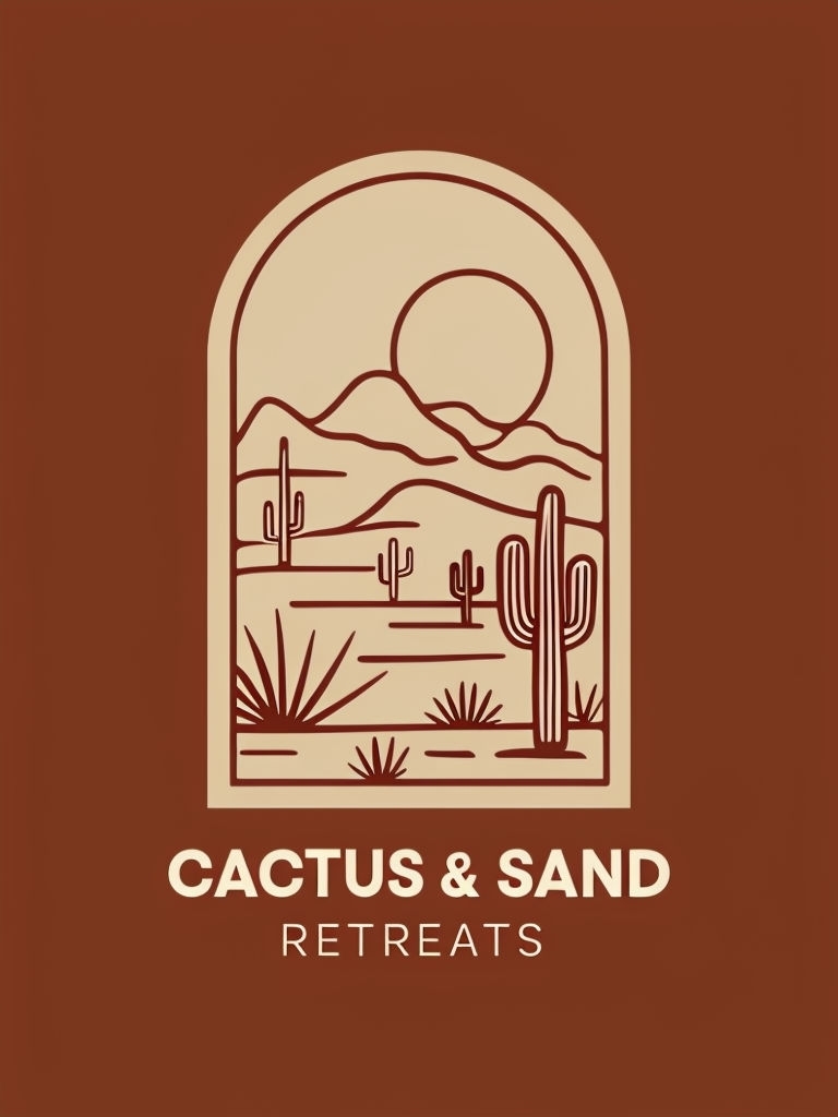 Minimalist Cactus and Sand Retreats Logo Design