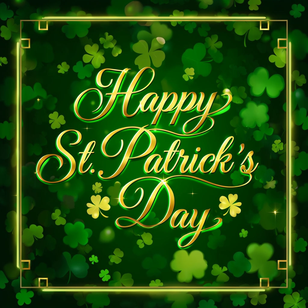 Elegant St. Patrick's Day Greeting Card with Gold Text Social Media Post