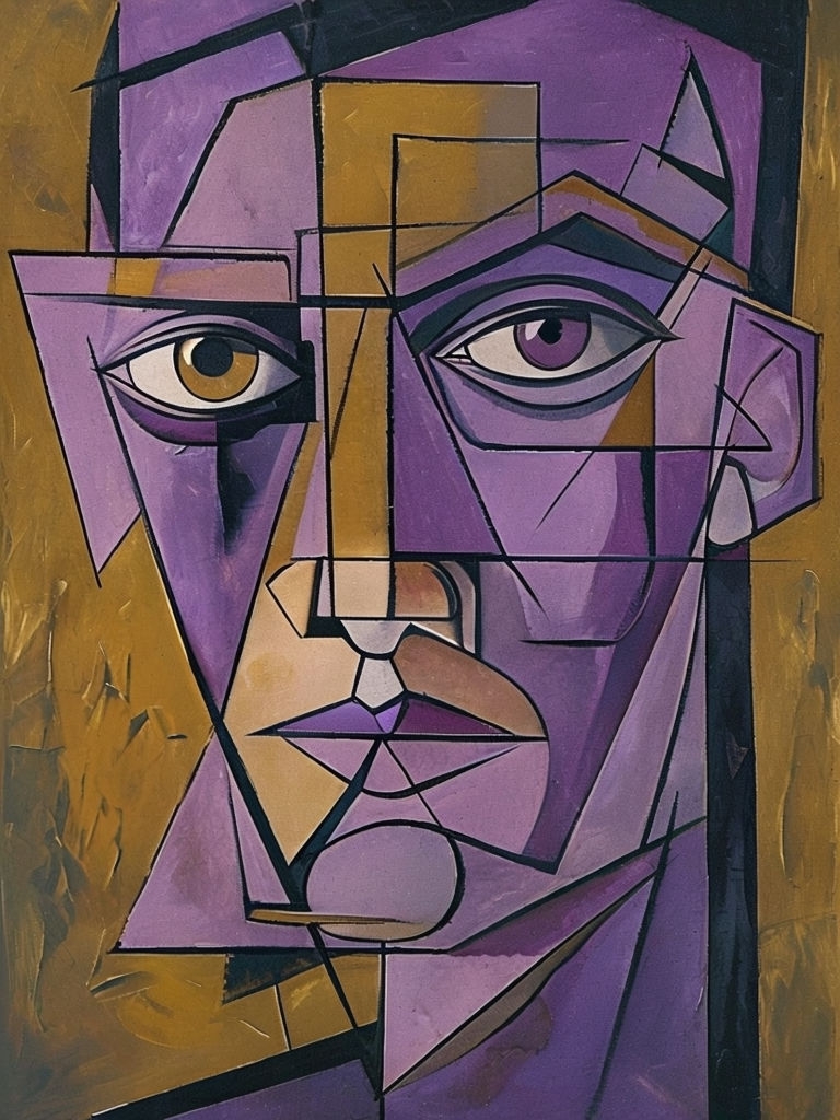 Dynamic Geometric Cubist Self-Portrait with Bold Colors Art