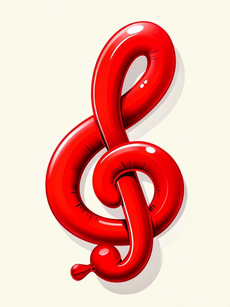 Vibrant Red Treble Clef Balloon Illustration on Cream Background Poster