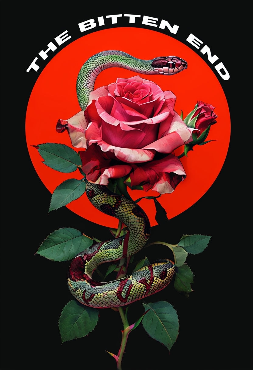 Vivid Red Rose and Snake Artwork T-Shirt