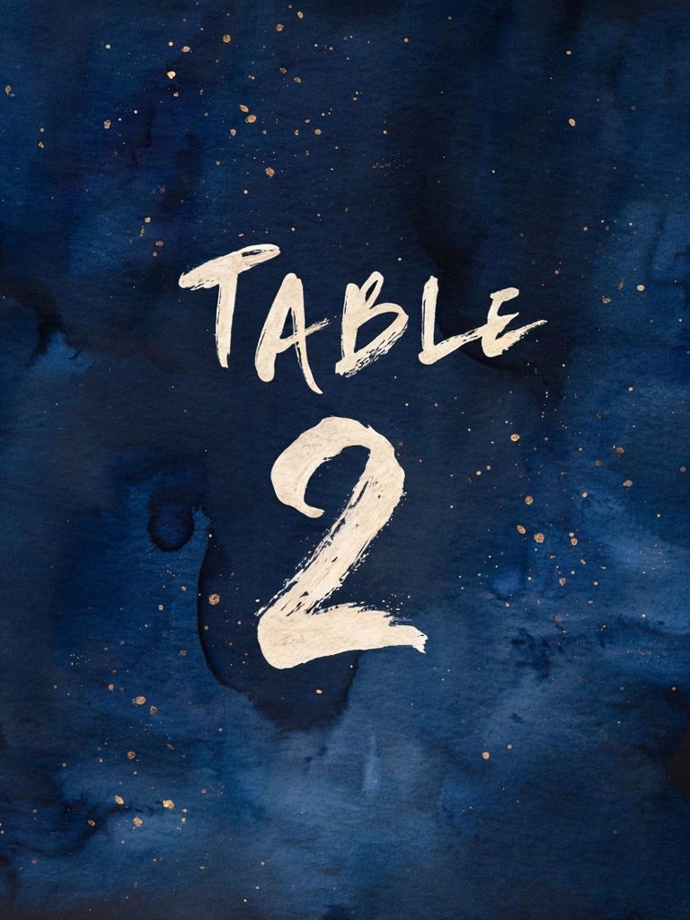 Elegant Hand-Painted Table Number 2 Sign for Evening Events