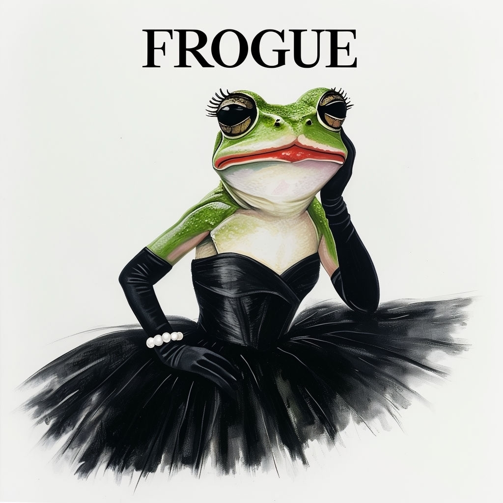 Elegant Whimsical Frog in Black Dress Illustration Sticker