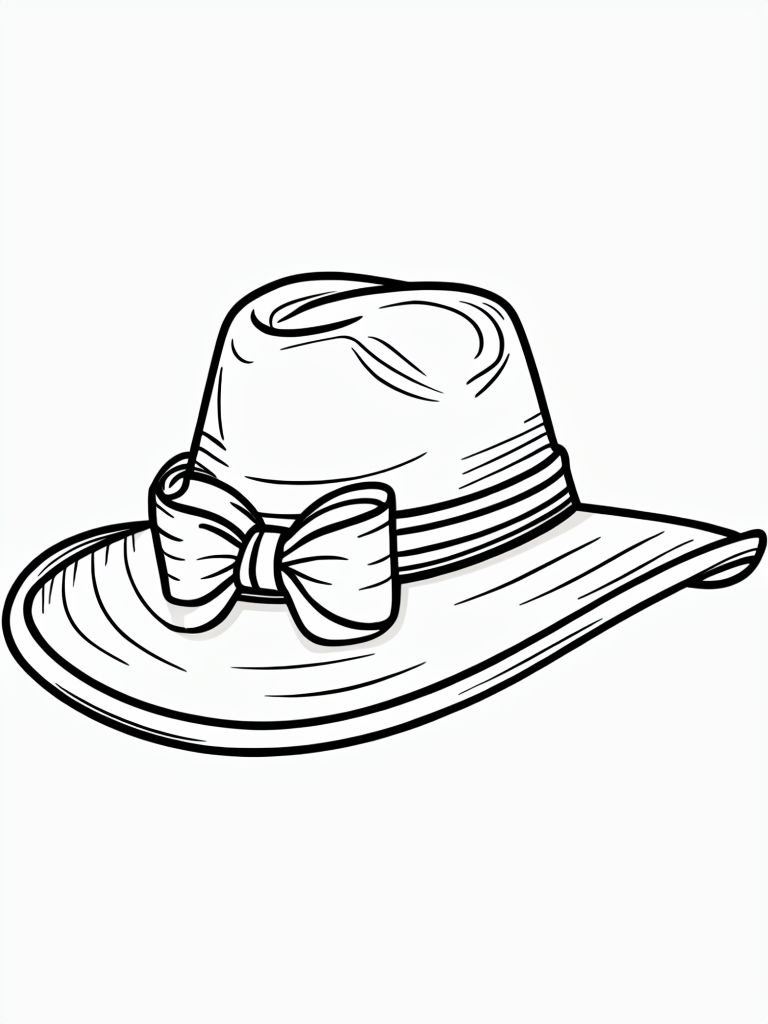 Minimalist Black and White Wide-Brimmed Hat Illustration Coloring Book Pages