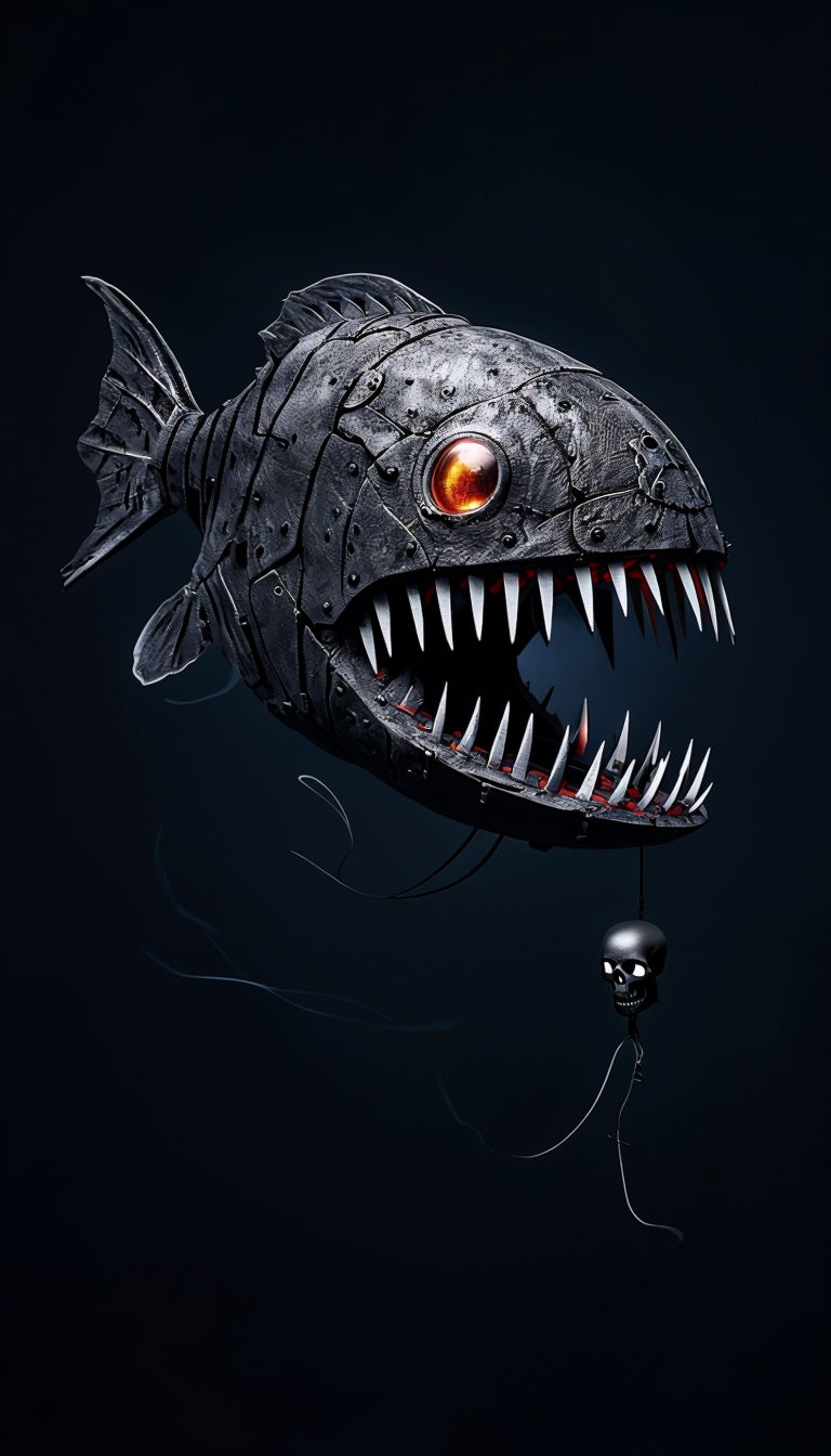 Edgy Mechanical Anglerfish with Skull Lure Mobile Wallpaper