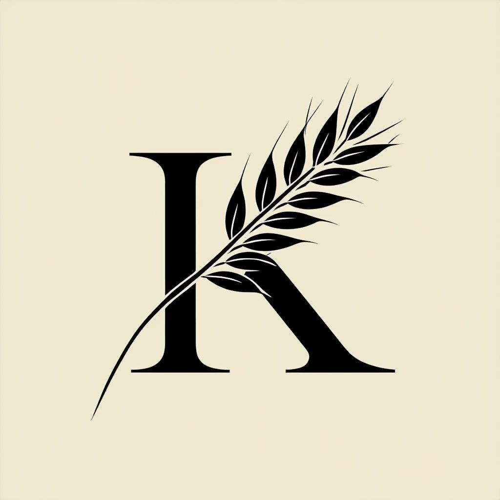 Elegant Minimalist Black K with Wheat Stalk Logo Monogram