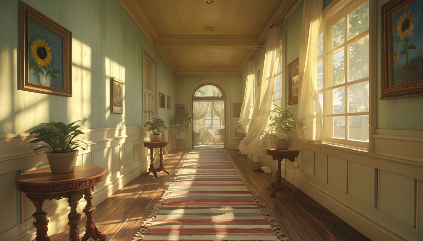 Warmly Lit Nostalgic Hallway Interior Virtual Background