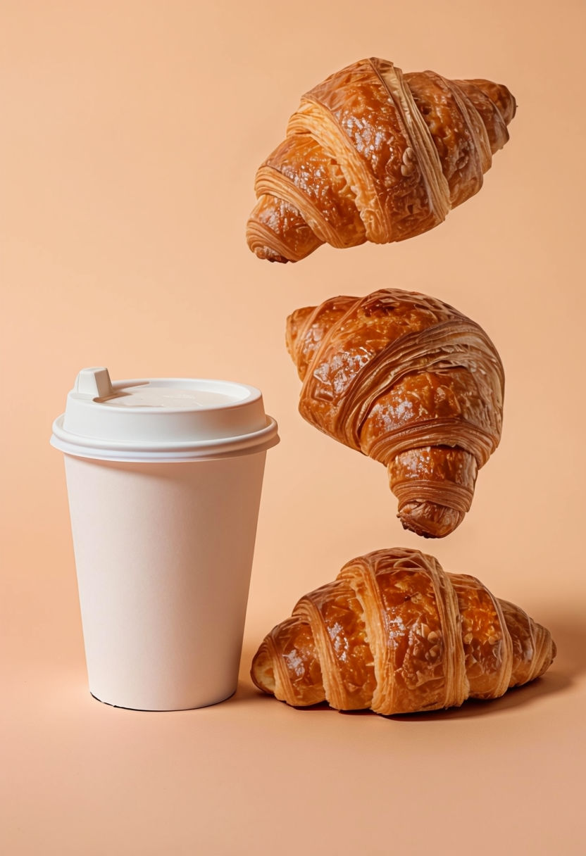 Minimalistic Still Life of Coffee Cup and Croissants Art