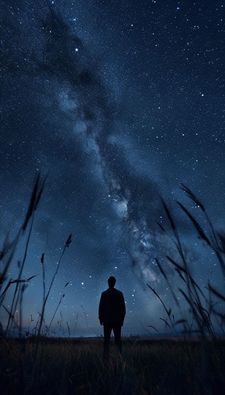 Serene Night Sky with Milky Way and Silhouetted Figure Mobile Wallpaper