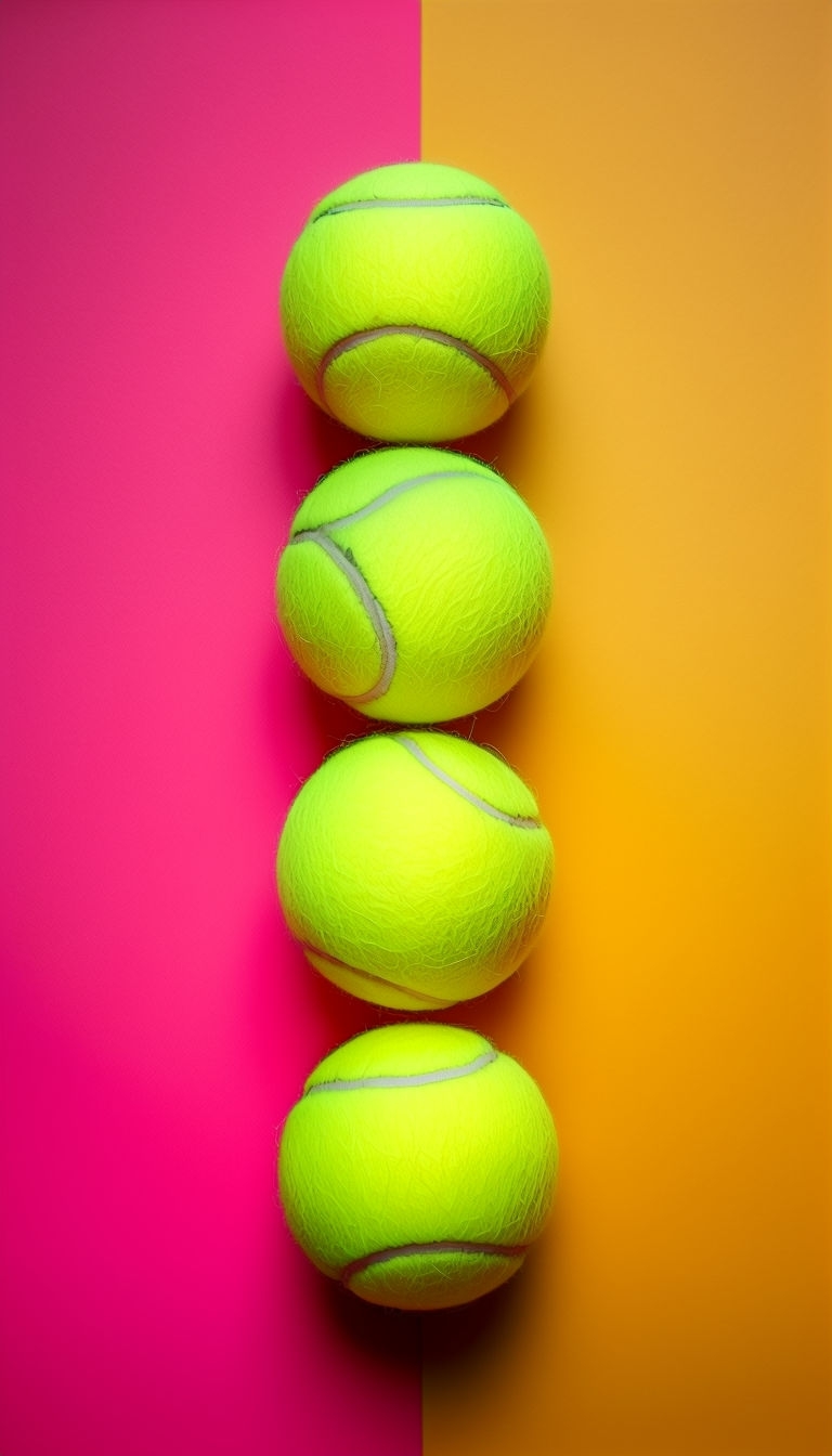 Bright Yellow Tennis Balls on Bold Pink and Orange Background Mobile Wallpaper