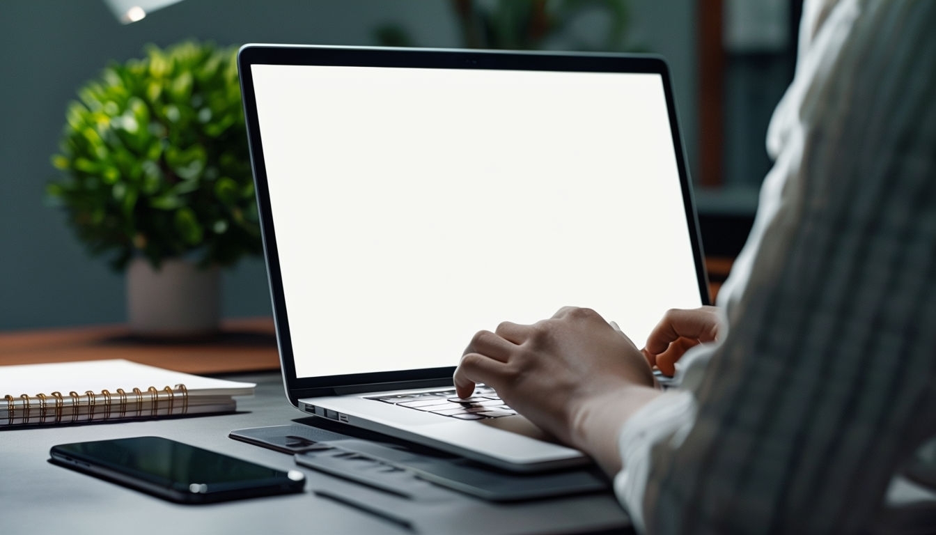 Modern Workspace Laptop Typing Close-Up Mockup