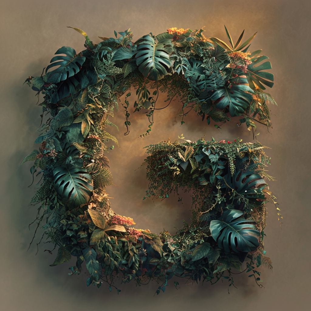 Lush Tropical Letter G Made from Vines and Foliage Monogram