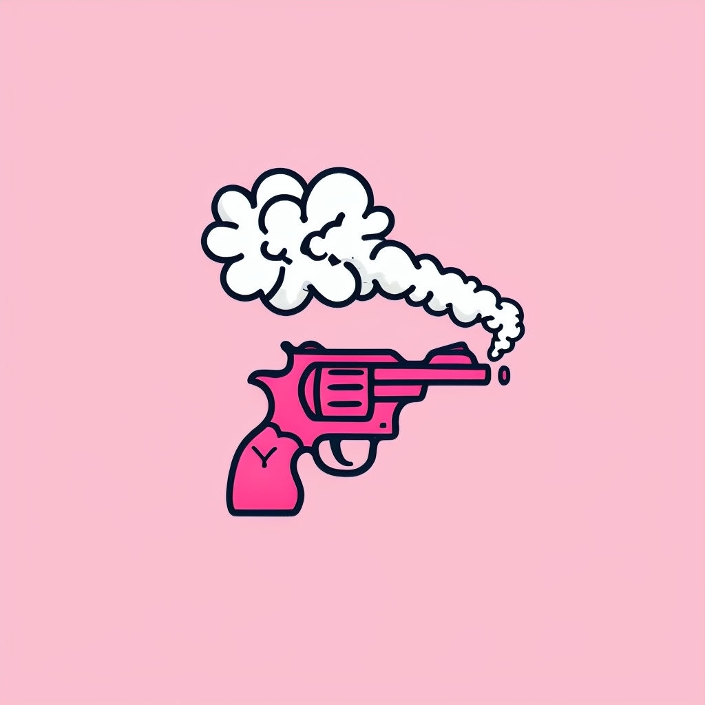 Whimsical Pink Revolver Gun Illustration T-Shirt