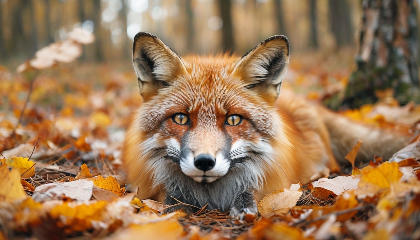 Captivating Red Fox Among Autumn Leaves Nature Photography Background