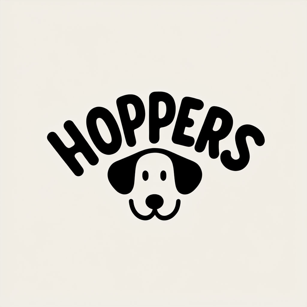 Playful Minimalist HOPPERS Logo with Dog Face Design