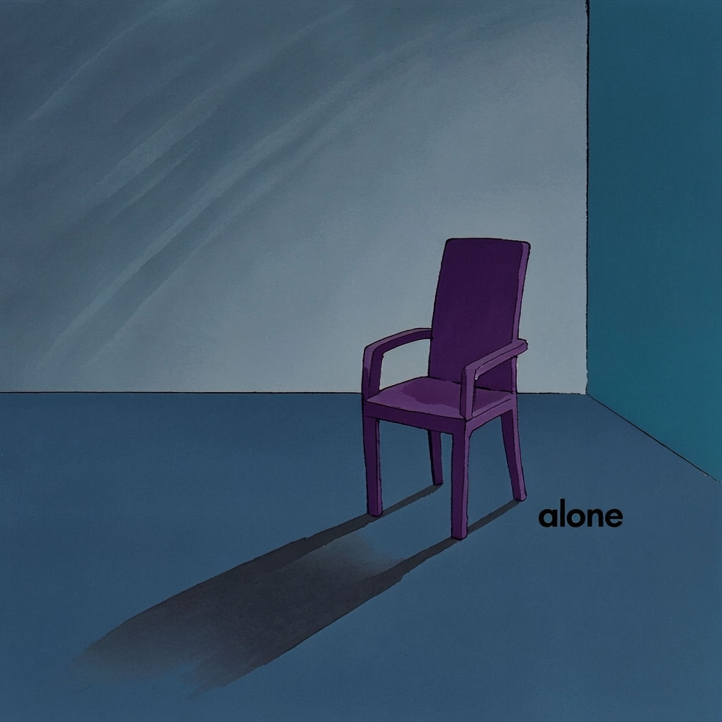 Minimalist Deep Purple Chair with 'Alone' Text Album Cover