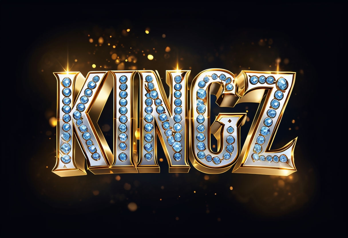 Luxurious 3D Gold KINGZ Logo with Sparkling Blue Diamonds