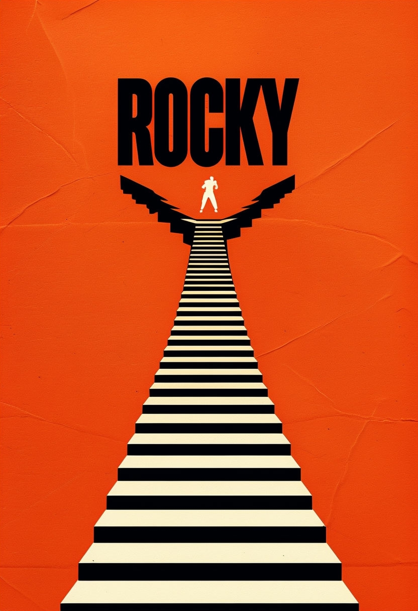 Minimalist Rocky Movie Poster with Endless Staircase Design Poster