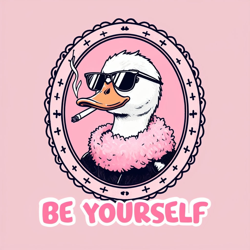 Whimsical Duck with Sunglasses and 'Be Yourself' Quote T-shirt