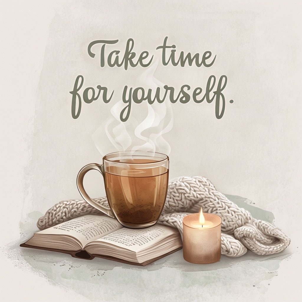 Calming Self-Care Tea Time Illustration for Peaceful Moments Social Media Post