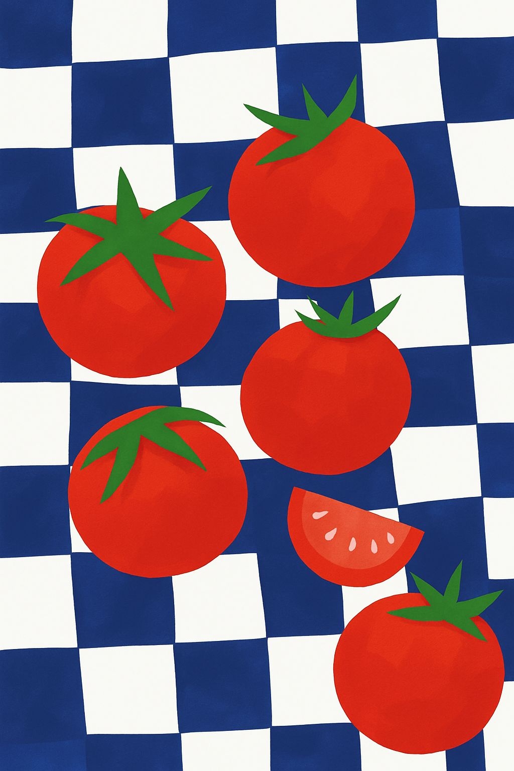 Vibrant Red Tomatoes on Navy Checkered Background T-Shirt