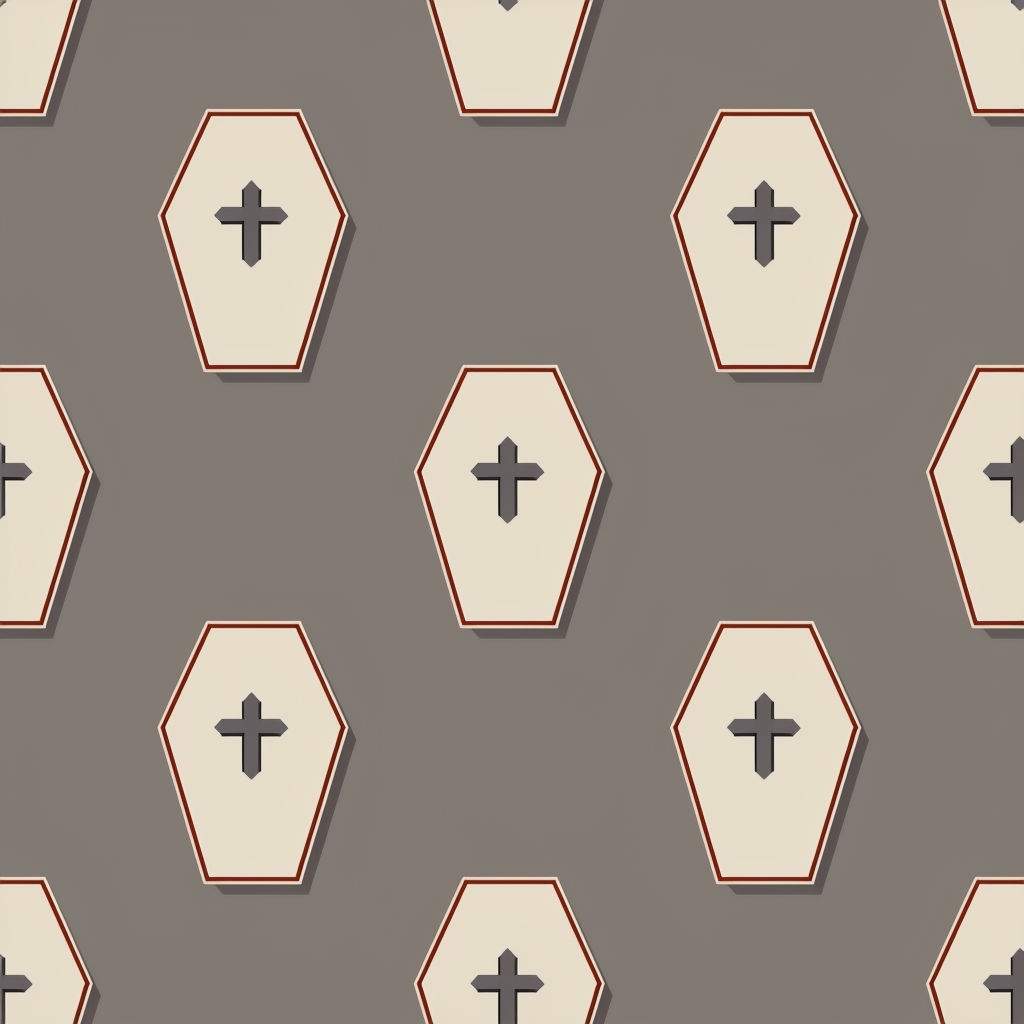 Eerie Minimalist Coffin Pattern with Crosses Seamlessly Repeating Seamless Pattern