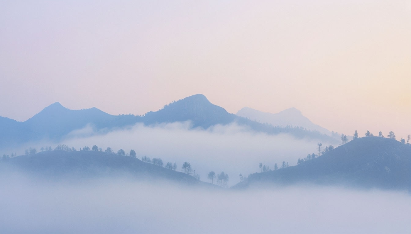 Serene Misty Mountain Landscape at Dawn Art