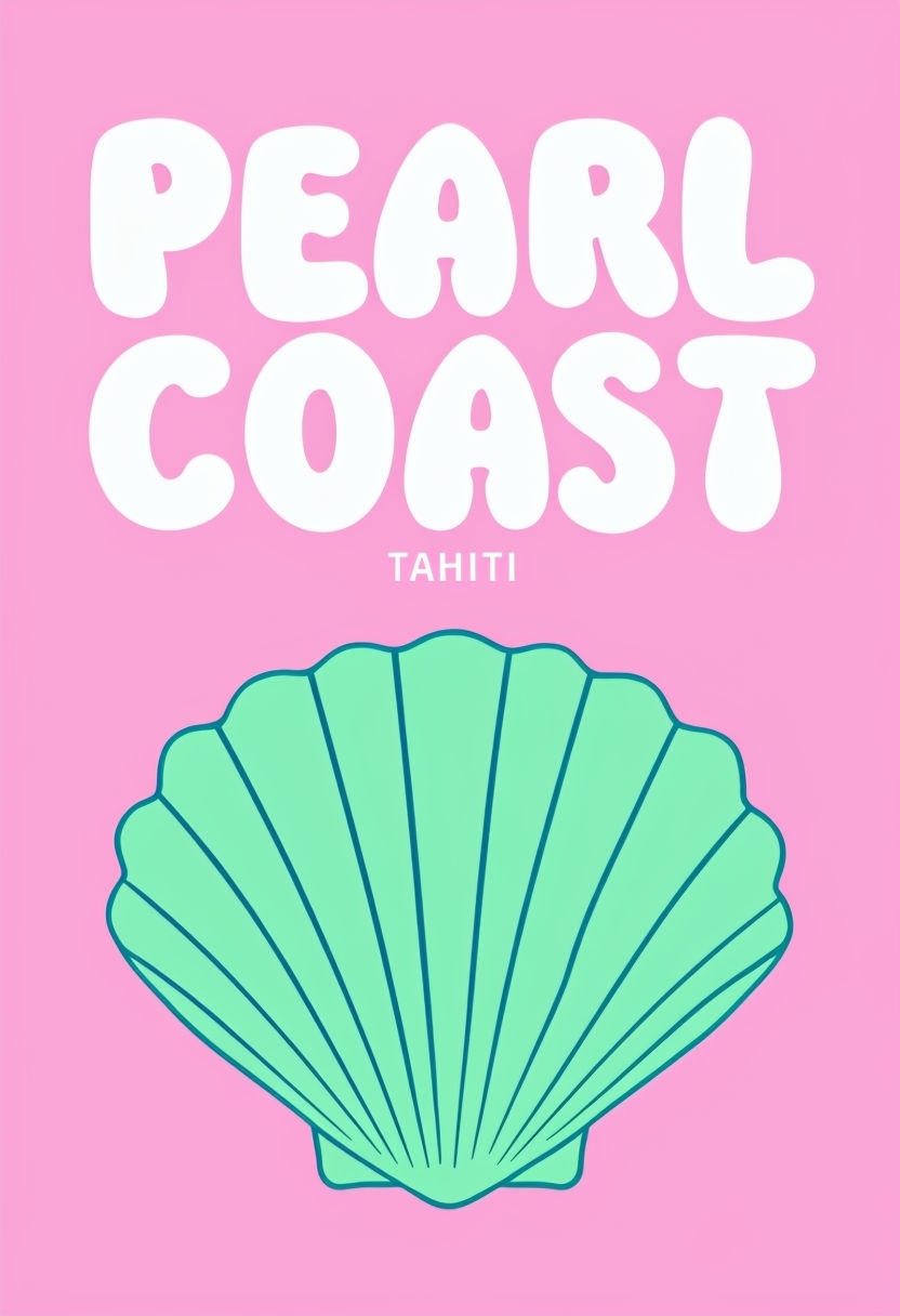 Playful Pearl Coast Minimalist Design with Scallop Shell Poster