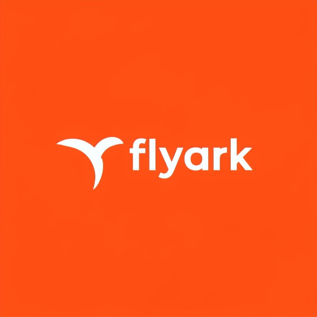 Vibrant Modern Flyark Logo with Bird Design on Orange Background Logo