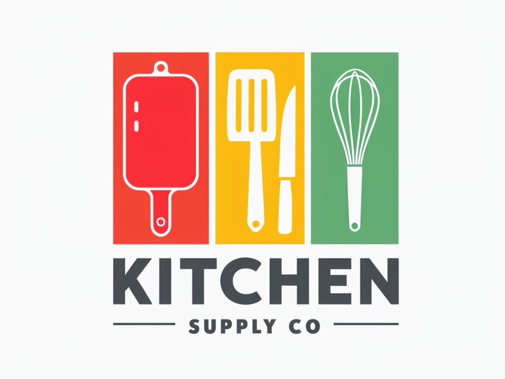Colorful Minimalist Kitchen Utensils Logo Design