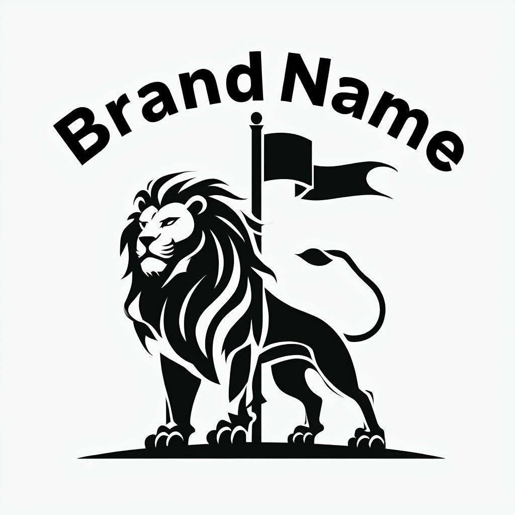 Minimalist Black Lion Logo with Elegant Flag Design